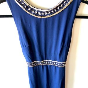 Luxurious beaded blue maxi-dress